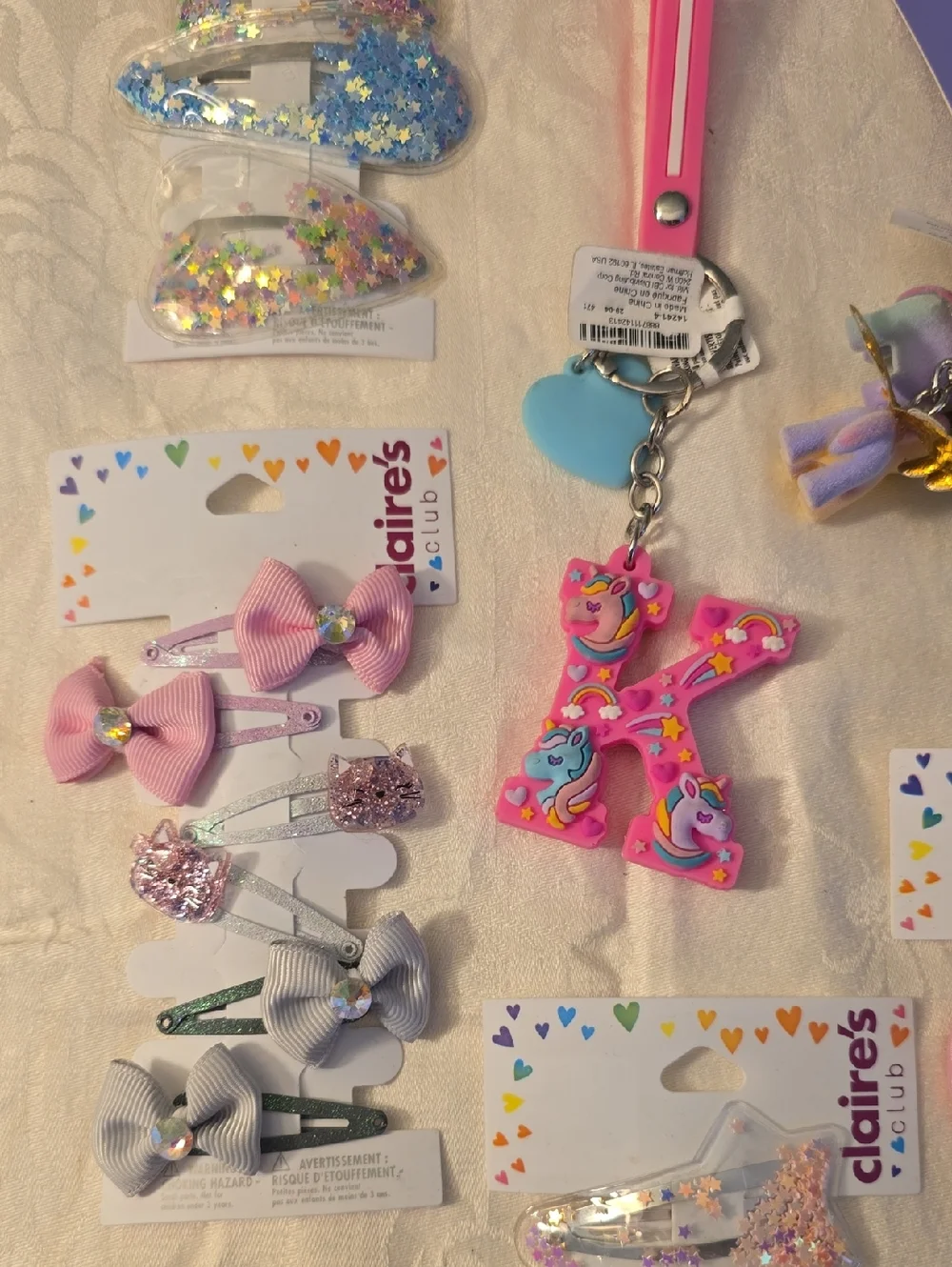 16 Claire's Pastel Hair Clip & Bow Assortment & Key Rings New